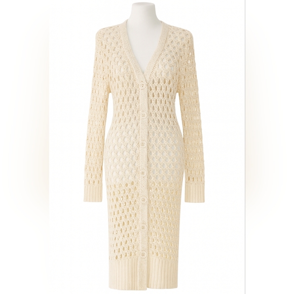 POL Sweaters - POL Crochet Loose Knit Button front Cream Long Cardigan Fall NWT Size Medium
